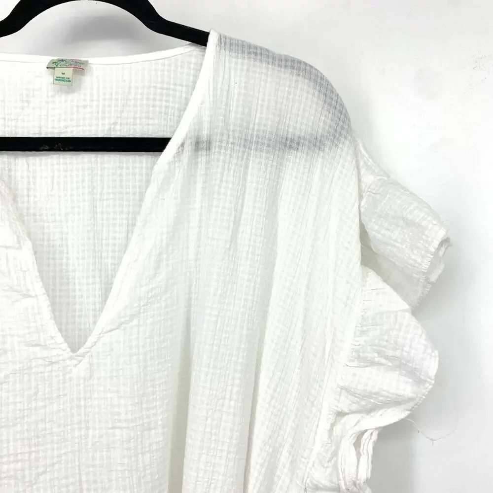 J. Crew Beachwear Swimsuit Coverup Womens Size Medium White Cotton Gauze Ruffles